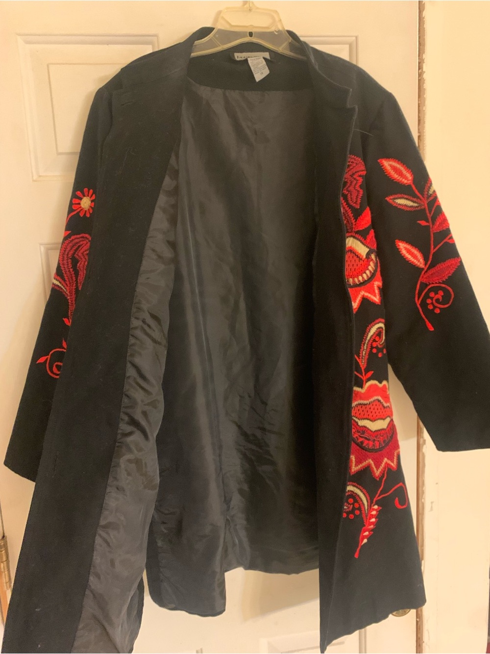 Indigo Black Trench Coat with Red & Orange Floral Embroidery - Picture 6 of 6